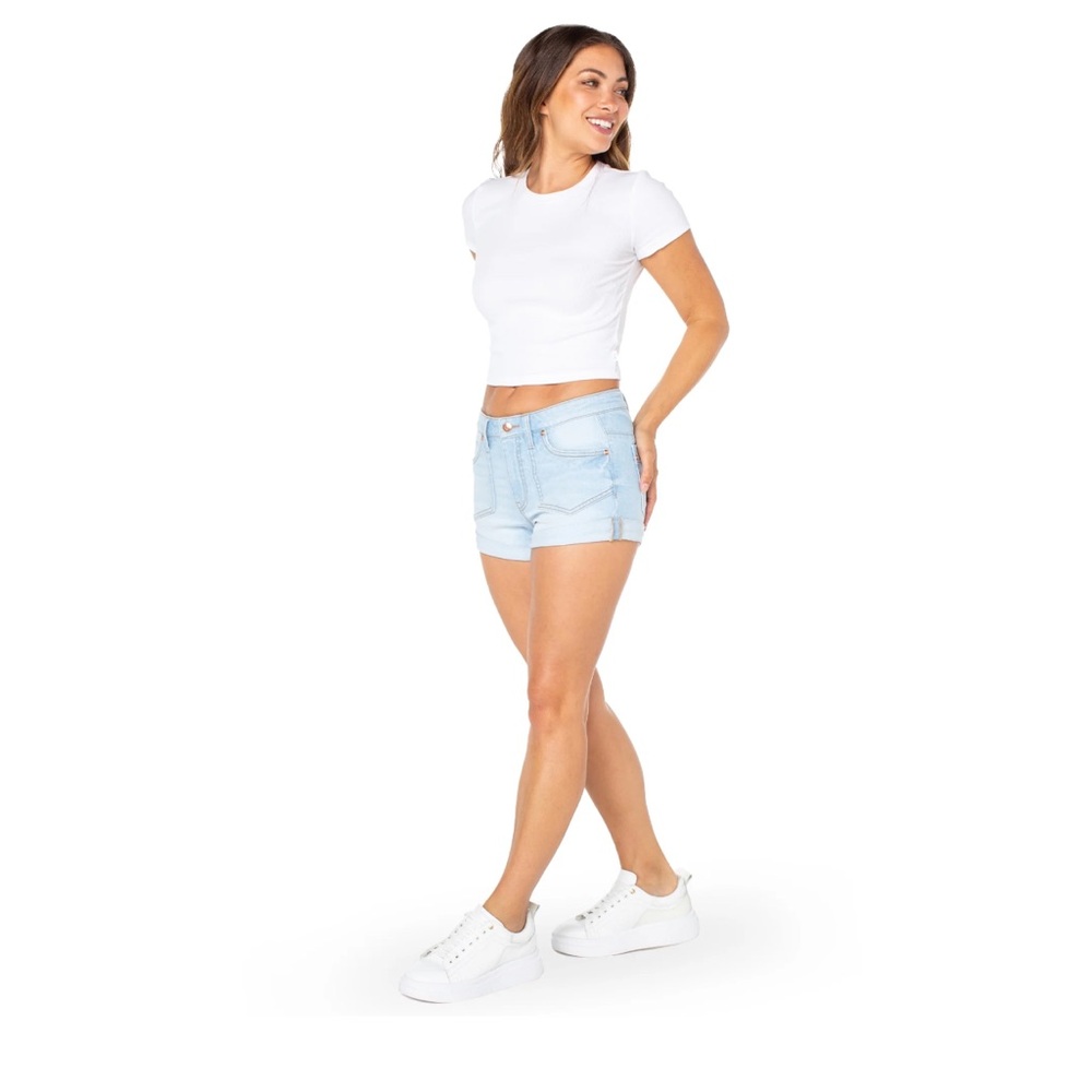 Celebrity Pink Juniors and Juniors Plus Mid Rise Utility Roll Cuff Short.